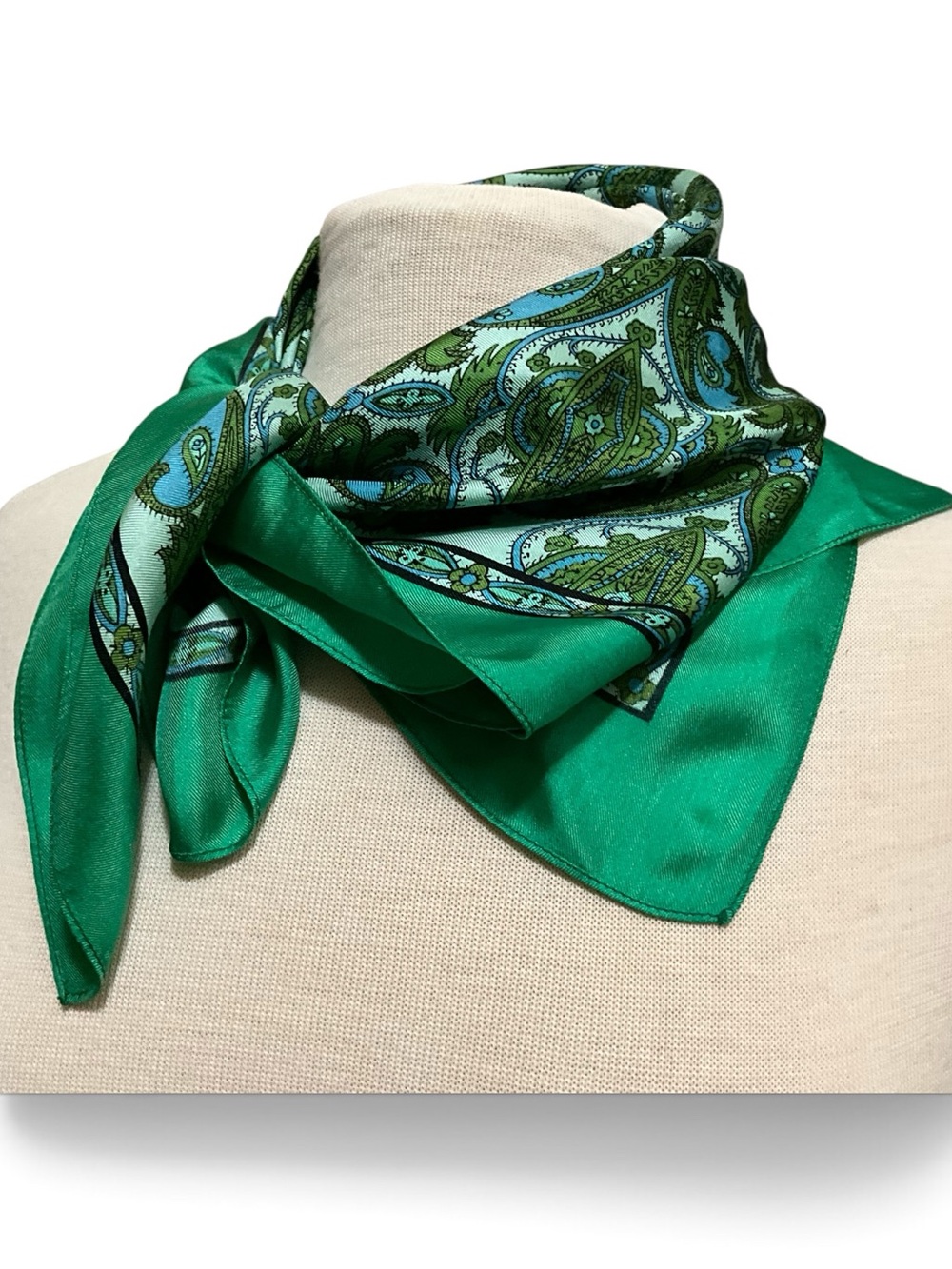 Vintage Liberty of London Scarf Green Blue Botanical Print England 23” - Picture 4 of 12